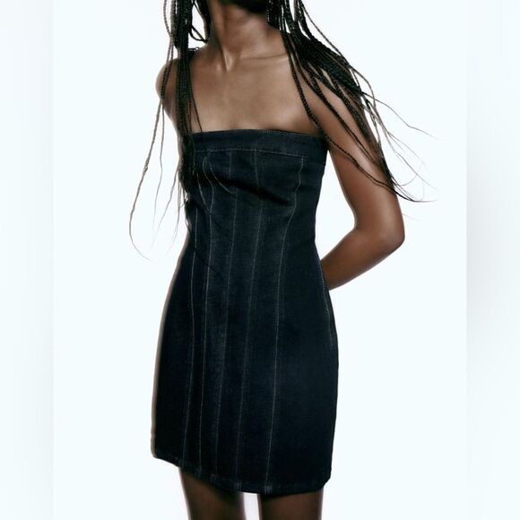 Zara Denim Corset Dress New - Picture 1 of 7
